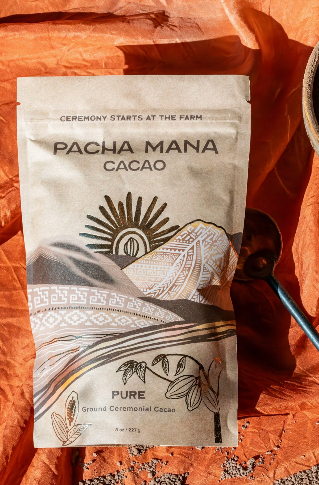 Pacha Mana Pure Ground (Powdered) Ceremonial Cacao 8 oz & 16 oz