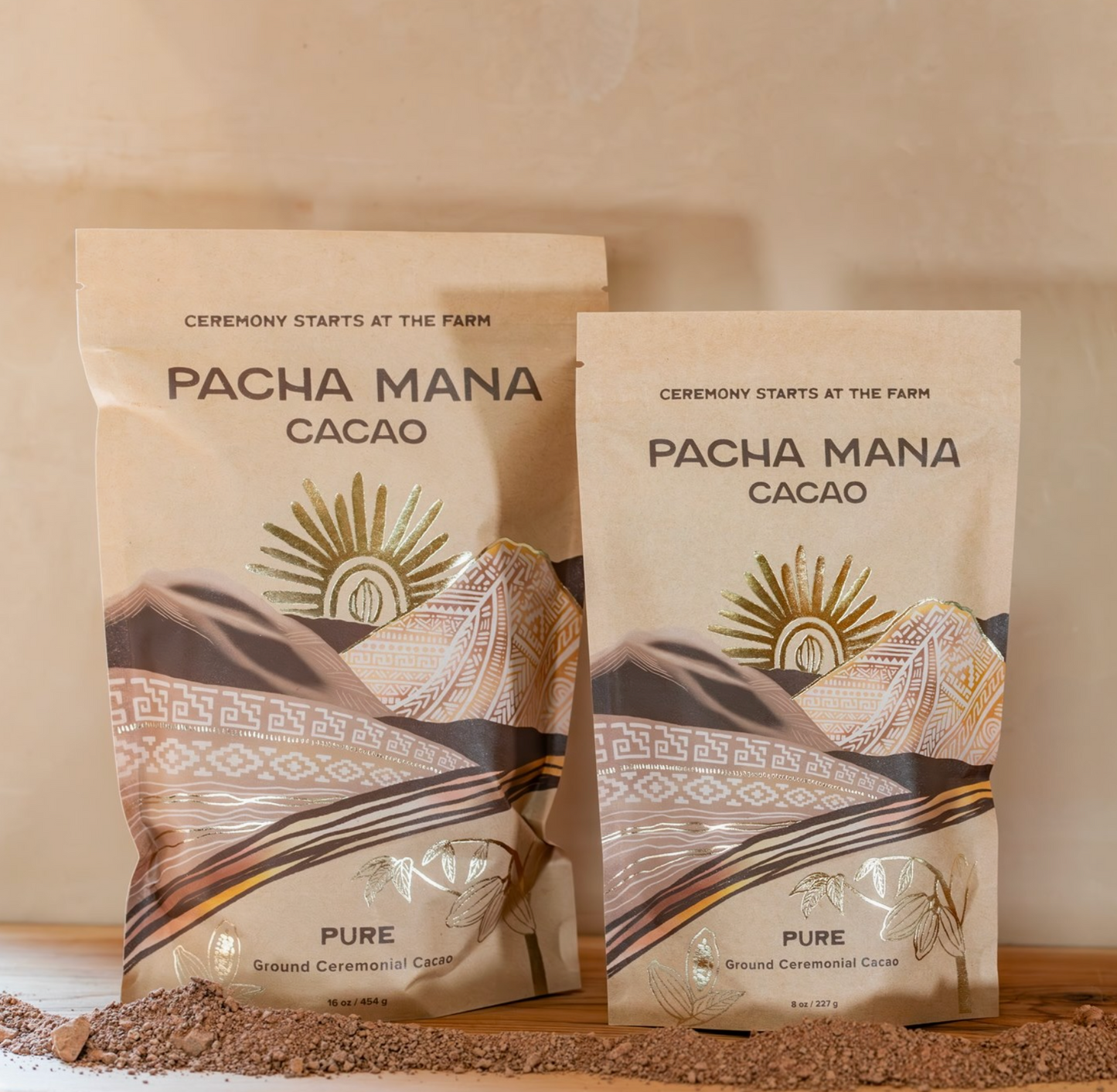 Pacha Mana Pure Ground (Powdered) Ceremonial Cacao 8 oz & 16 oz